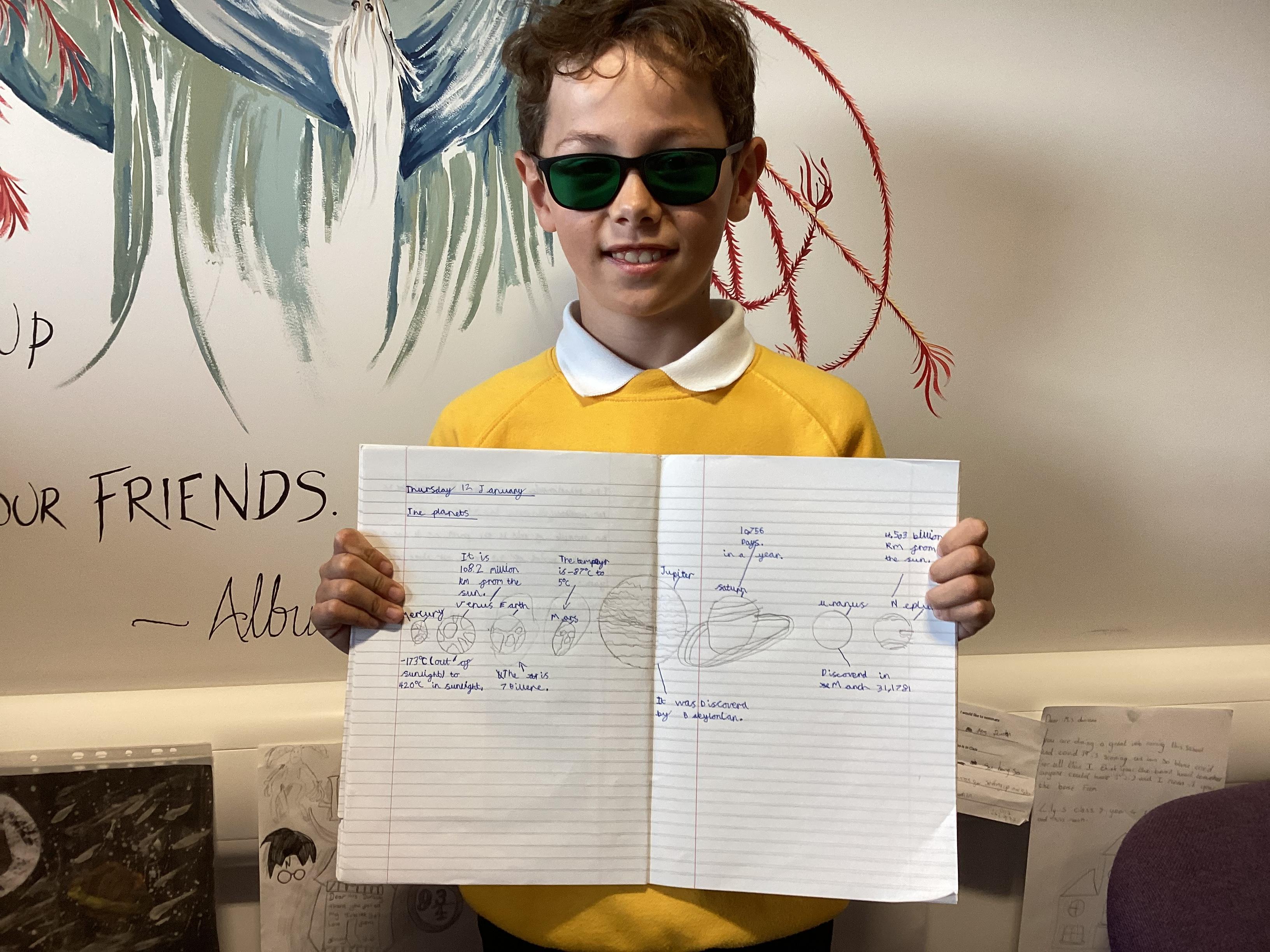 Zach worked so hard on this piece of science about the planets. 